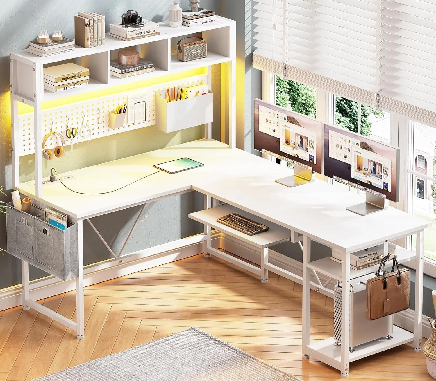 L Shaped Office Desk, Corner Computer Desk with LE